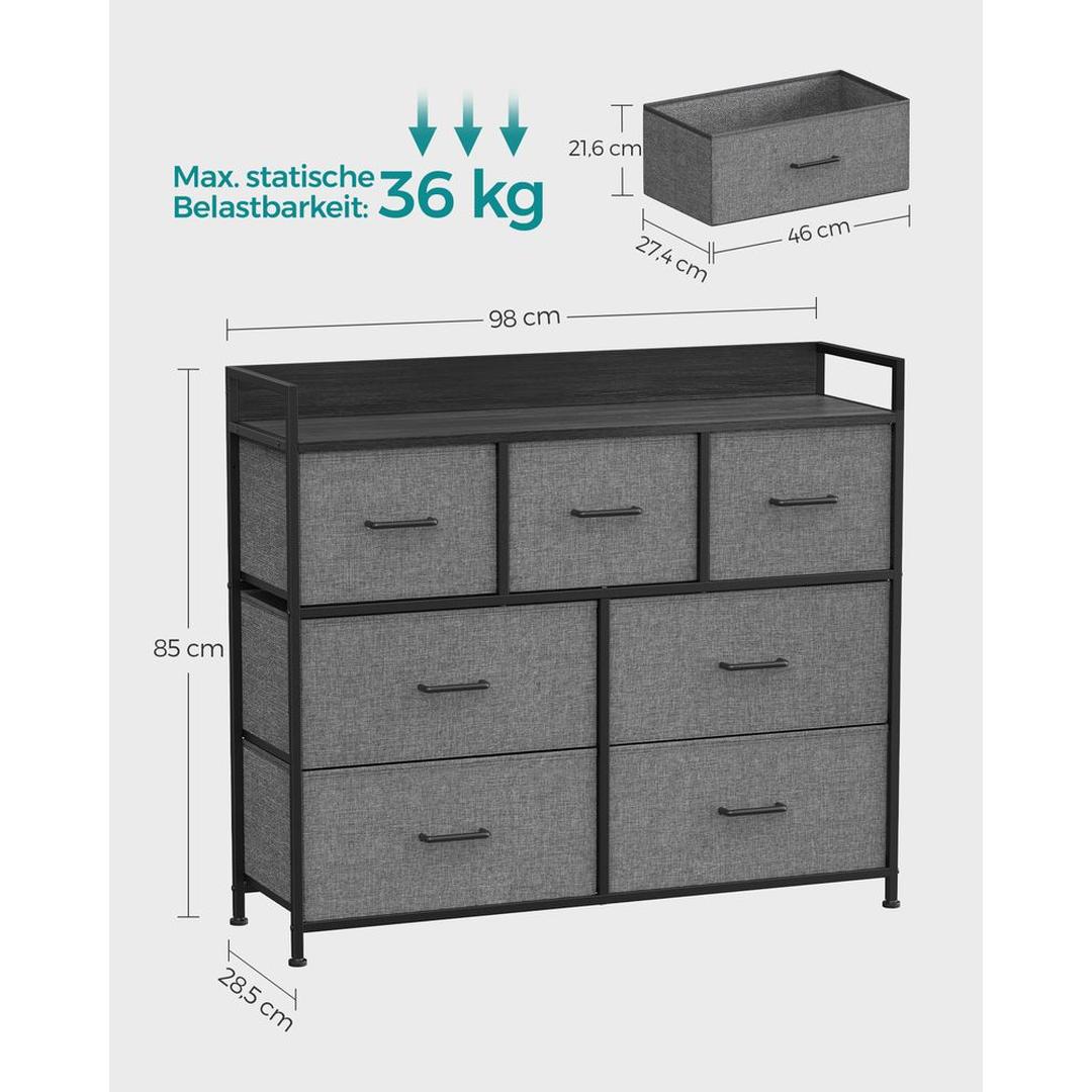 Industriële Ladekast met 7 Stoffen Lades – Lichtgewicht Opbergmeubel voor Slaapkamer, Hal of Kantoor