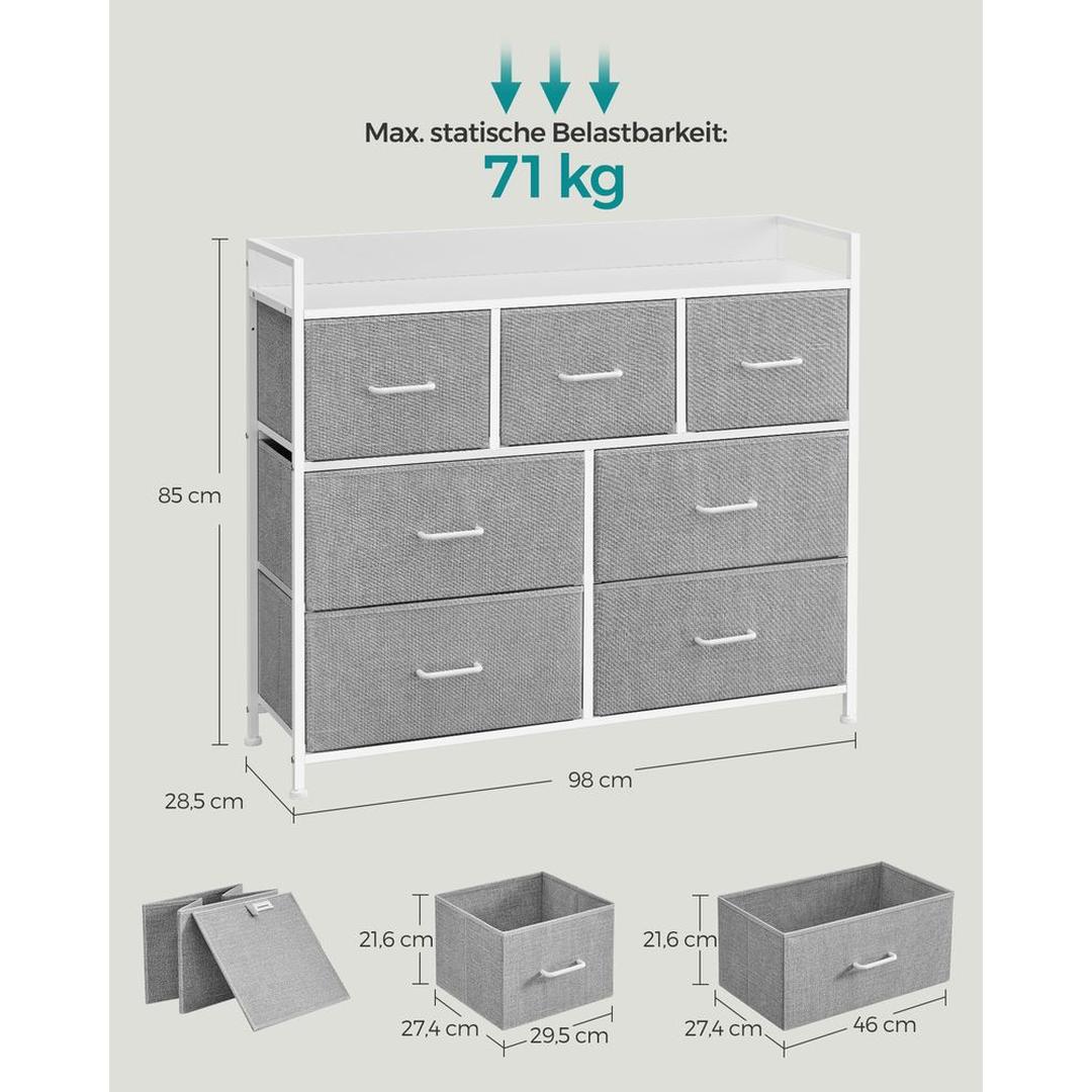 Industriële Ladekast met 7 Stoffen Lades – Lichtgewicht Opbergmeubel voor Slaapkamer, Hal of Kantoor