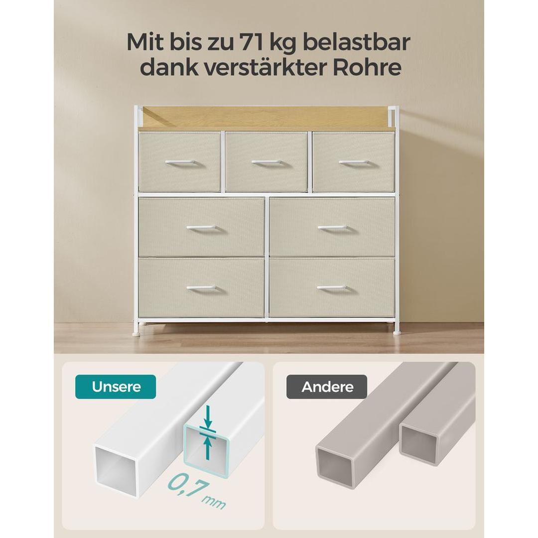 Industriële Ladekast met 7 Stoffen Lades – Lichtgewicht Opbergmeubel voor Slaapkamer, Hal of Kantoor