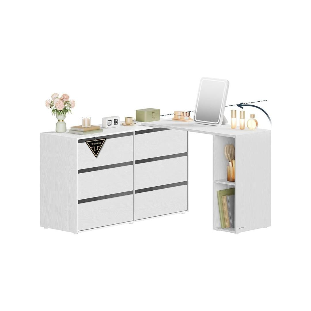 Ladekast en Kaptafel met Plank – Multifunctionele Set met 6 Lades en Open Opbergvakken, Flexibel te Plaatsen