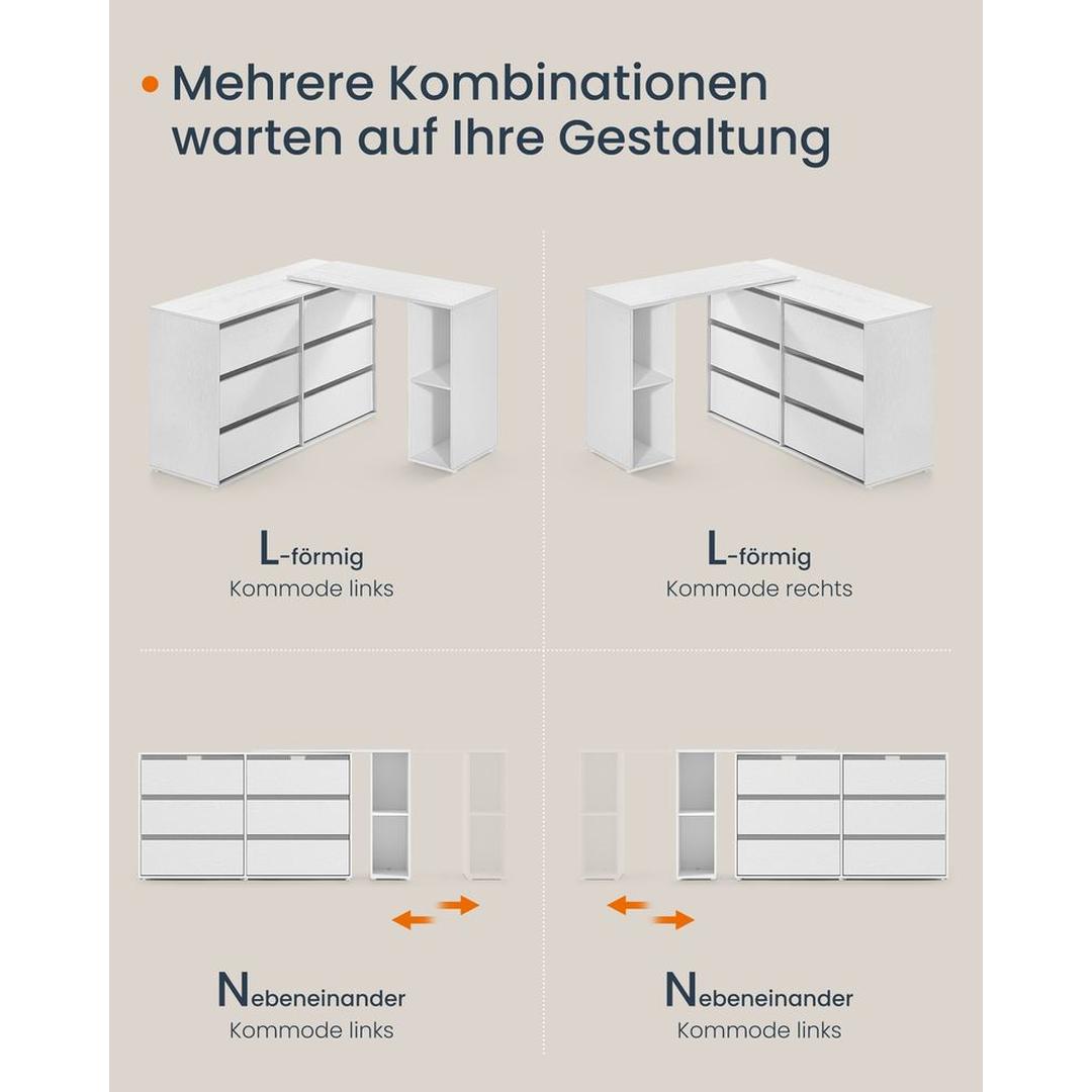 Ladekast en Kaptafel met Plank – Multifunctionele Set met 6 Lades en Open Opbergvakken, Flexibel te Plaatsen