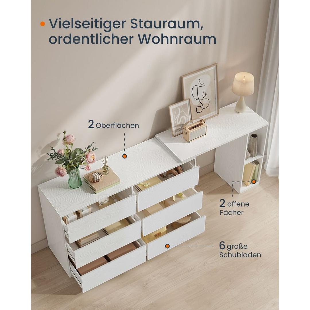 Ladekast en Kaptafel met Plank – Multifunctionele Set met 6 Lades en Open Opbergvakken, Flexibel te Plaatsen