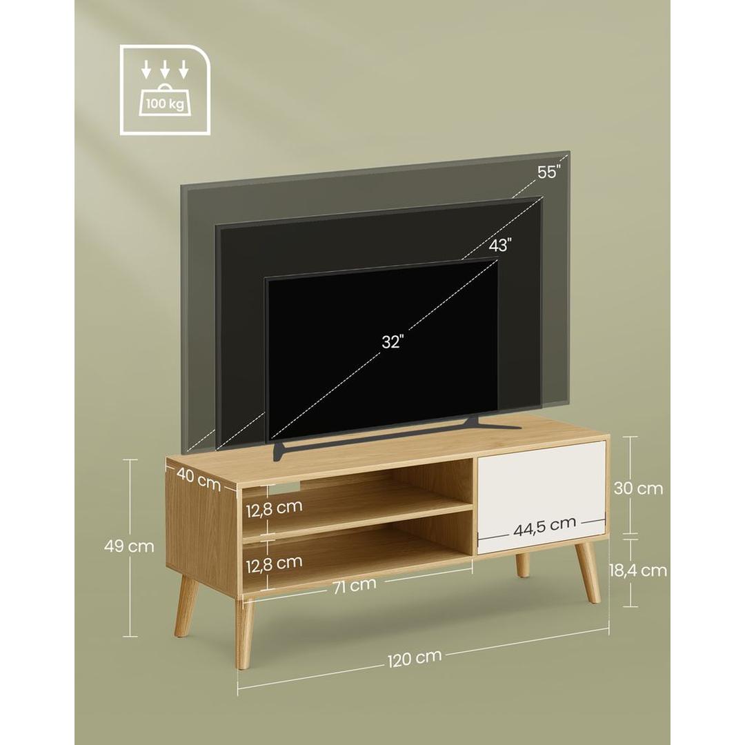TV-Meubel met 1 Deur – 120 × 40 × 49 cm – Compacte Lage Opbergkast voor Woonkamer en Media-apparatuur