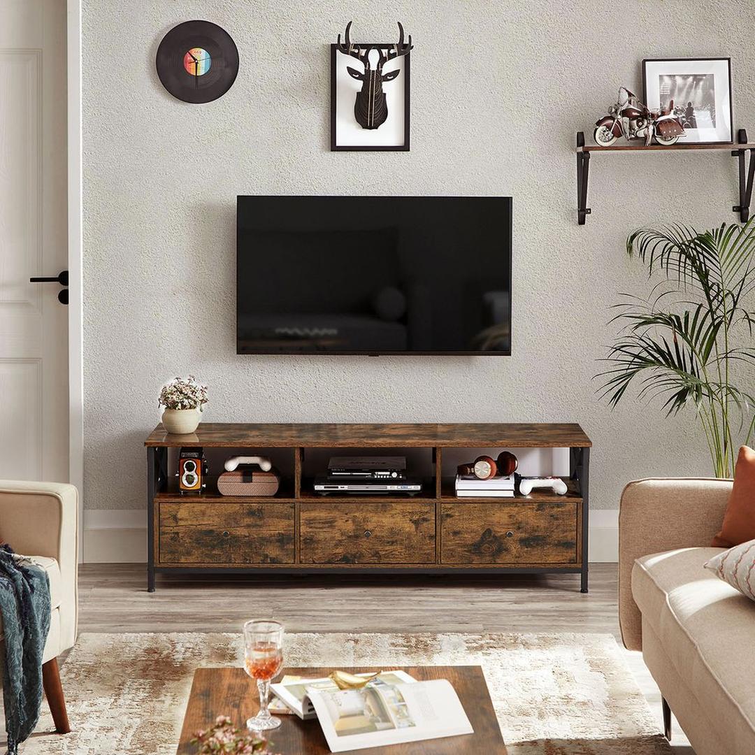TV-Meubel in Industriële Stijl met 3 Lades – Lage Opbergkast voor Woonkamer en Media-apparatuur