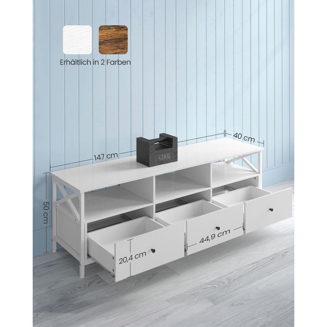 TV-Meubel in Industriële Stijl met 3 Lades – Lage Opbergkast voor Woonkamer en Media-apparatuur