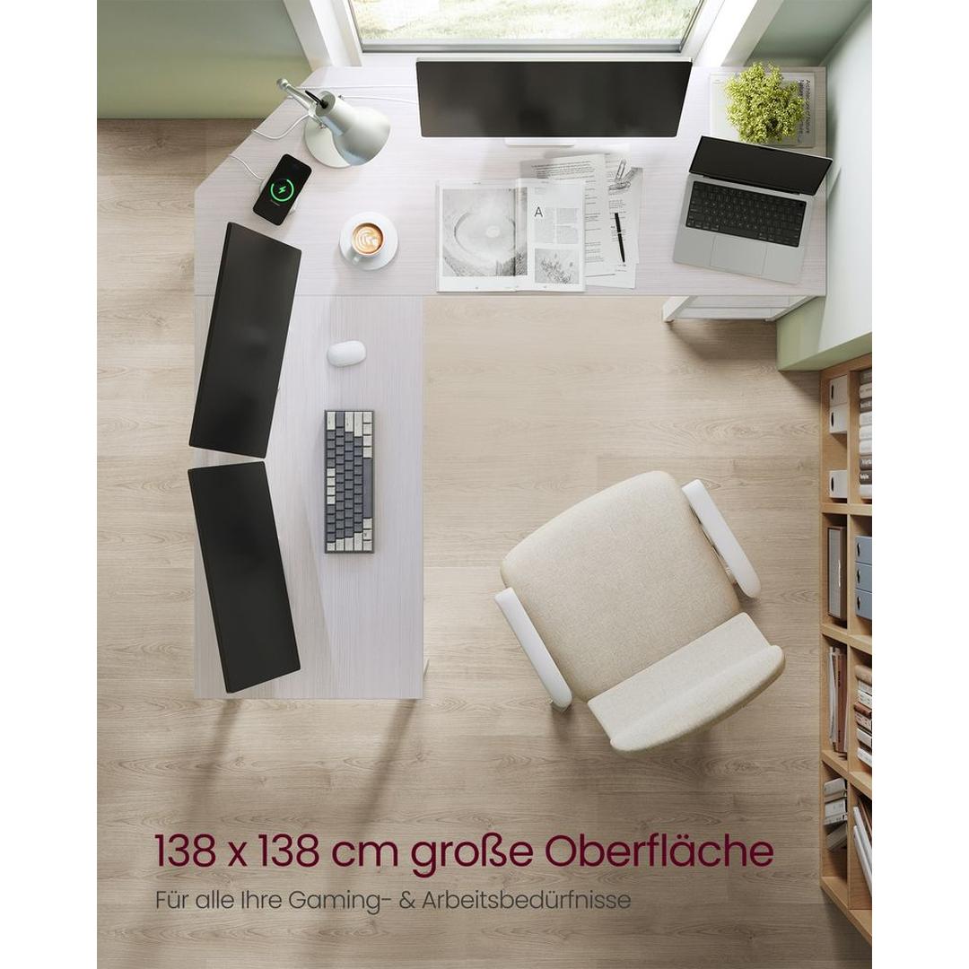 L-vormig Bureau met 2 Opbergplanken en Houtlook Werkblad – Ruim Hoekbureau voor Kantoor en Thuiswerkplek