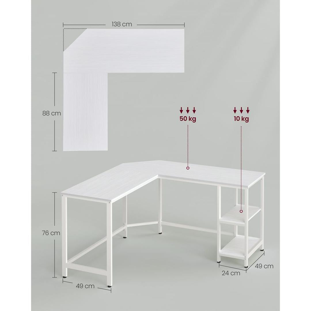L-vormig Bureau met 2 Opbergplanken en Houtlook Werkblad – Ruim Hoekbureau voor Kantoor en Thuiswerkplek