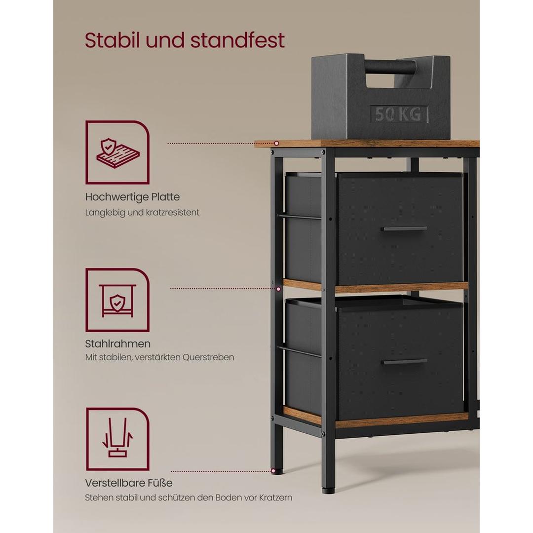 L-Vormig Bureau met Lades – Hoekbureau met Verstelbare Plank en Stalen Frame, 105 × 135 cm