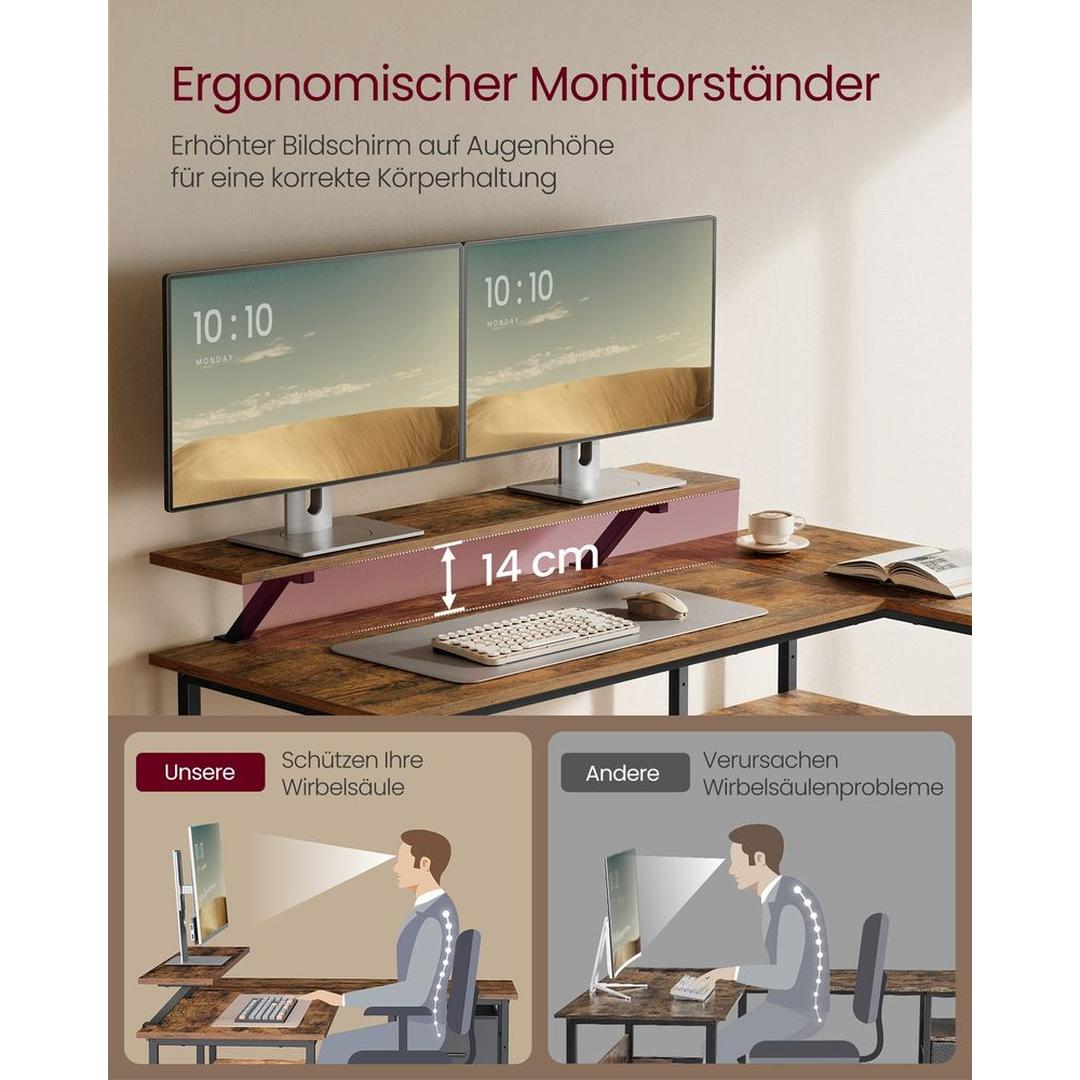 L-Vormig Bureau met Lades – Hoekbureau met Verstelbare Plank en Stalen Frame, 105 × 135 cm