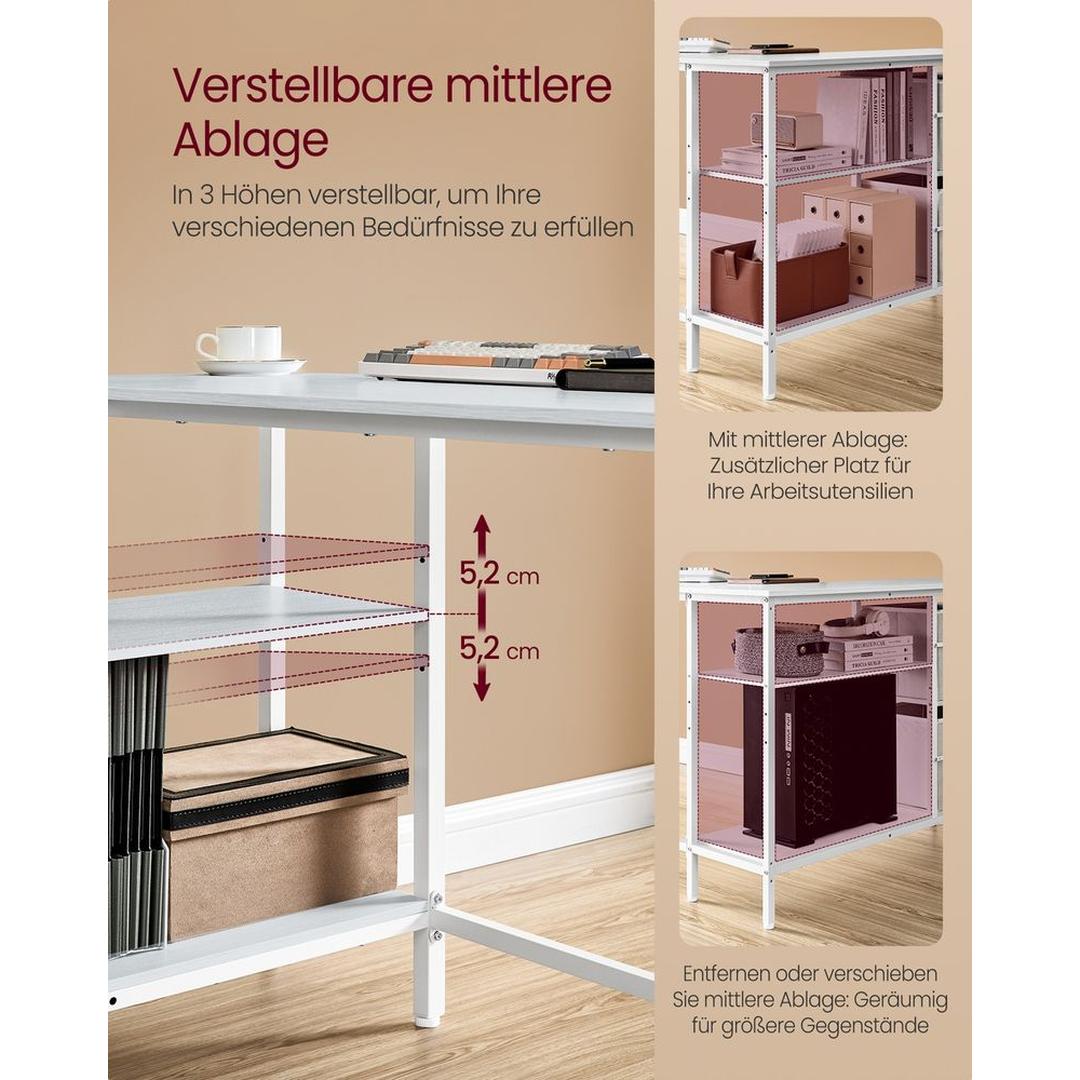 L-Vormig Bureau met Lades – Hoekbureau met Verstelbare Plank en Stalen Frame, 105 × 135 cm