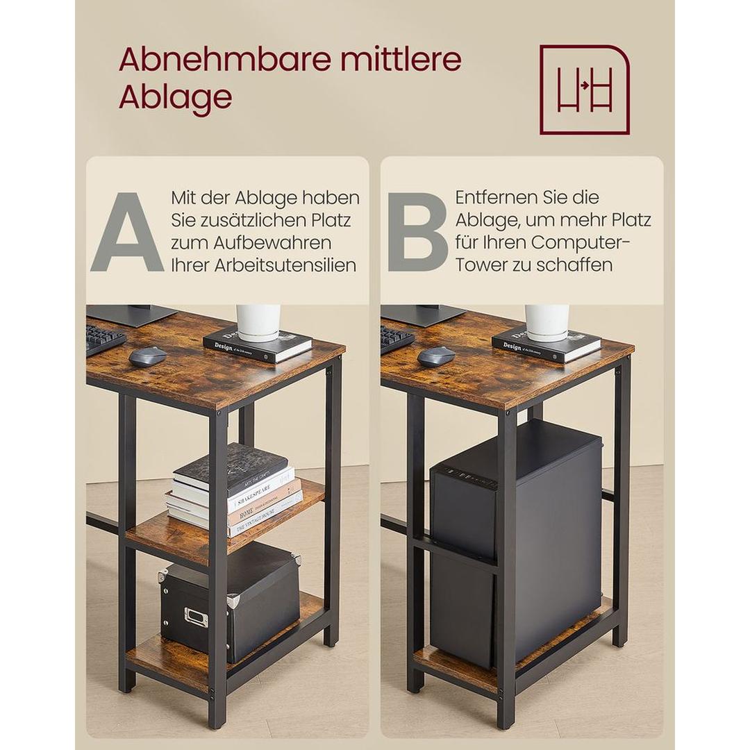 L-vormig Bureau met 2 Opbergplanken en Houtlook Werkblad – Ruim Hoekbureau voor Kantoor en Thuiswerkplek