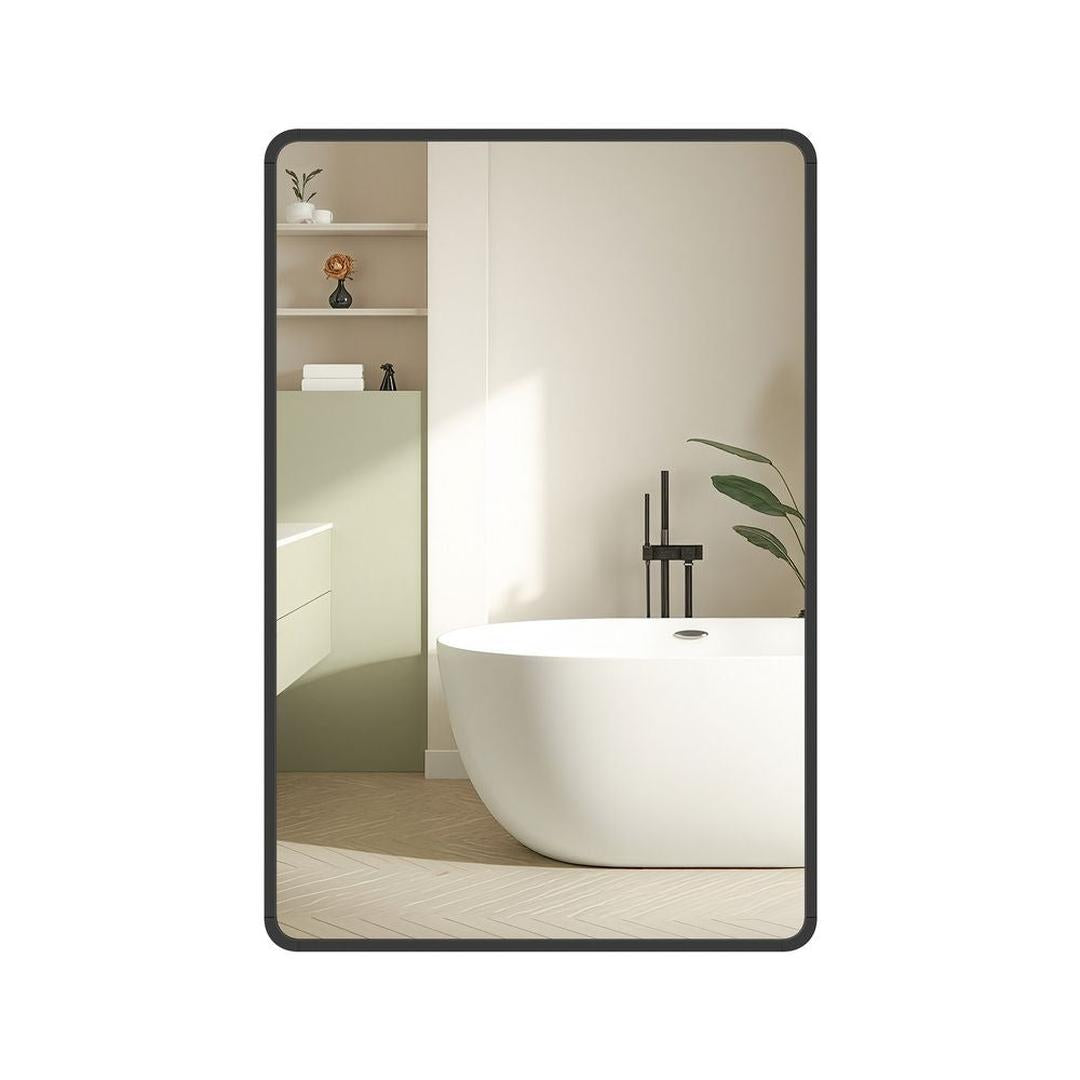 Rechthoekige Wandspiegel met Aluminium Frame – Badkamerspiegel van Gehard Glas met Veiligheidsfolie in Inktzwart