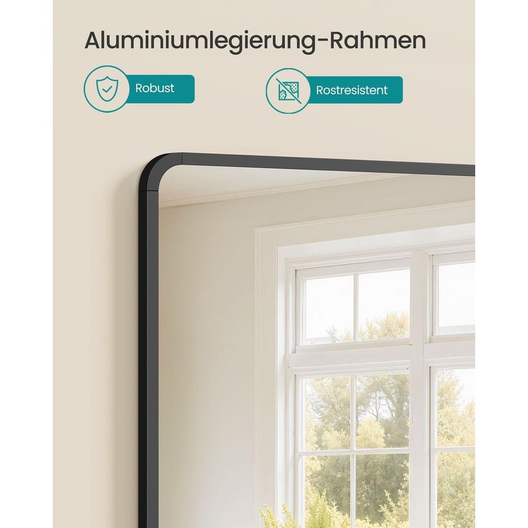 Rechthoekige Wandspiegel met Aluminium Frame – Badkamerspiegel van Gehard Glas met Veiligheidsfolie in Inktzwart