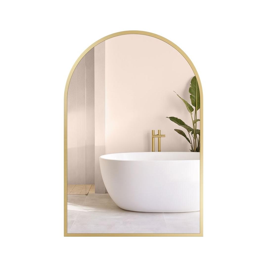 Gebogen Wandspiegel met Aluminium Frame – Badkamerspiegel van Gehard Glas in Inktzwart, 91 × 61 cm