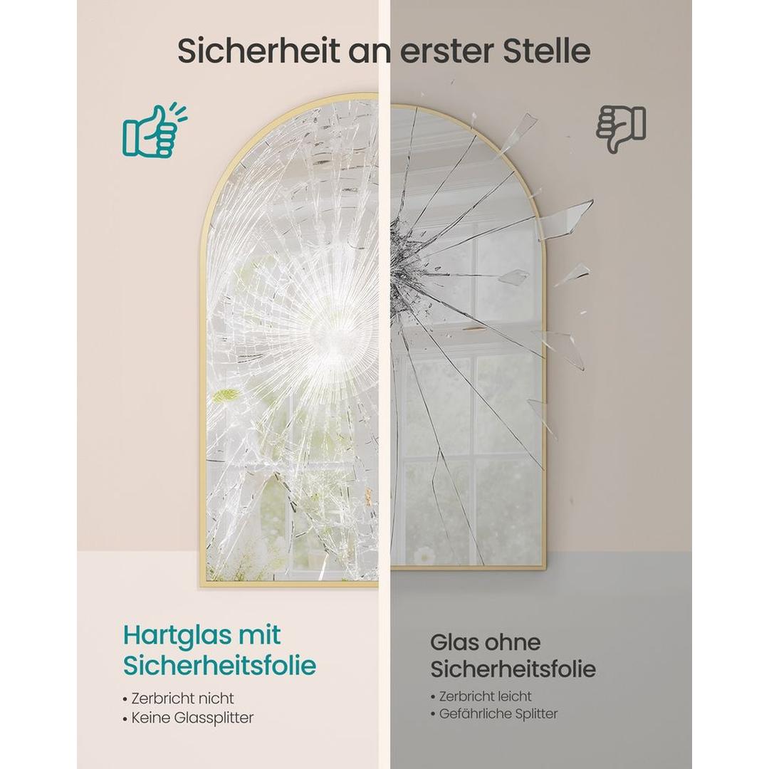Gebogen Wandspiegel met Aluminium Frame – Badkamerspiegel van Gehard Glas in Inktzwart, 91 × 61 cm