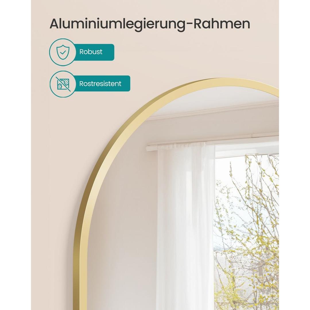 Gebogen Wandspiegel met Aluminium Frame – Badkamerspiegel van Gehard Glas in Inktzwart, 91 × 61 cm