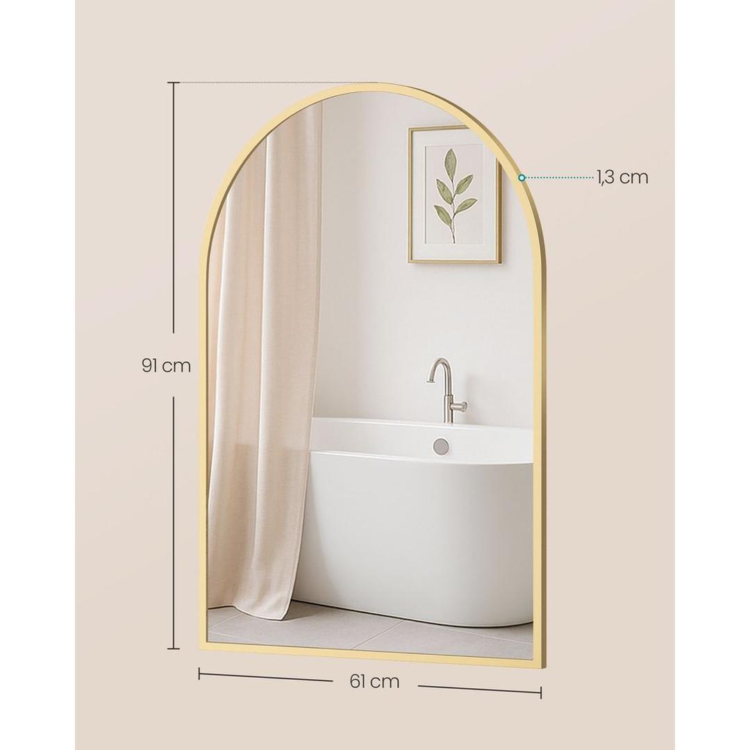 Gebogen Wandspiegel met Aluminium Frame – Badkamerspiegel van Gehard Glas in Inktzwart, 91 × 61 cm