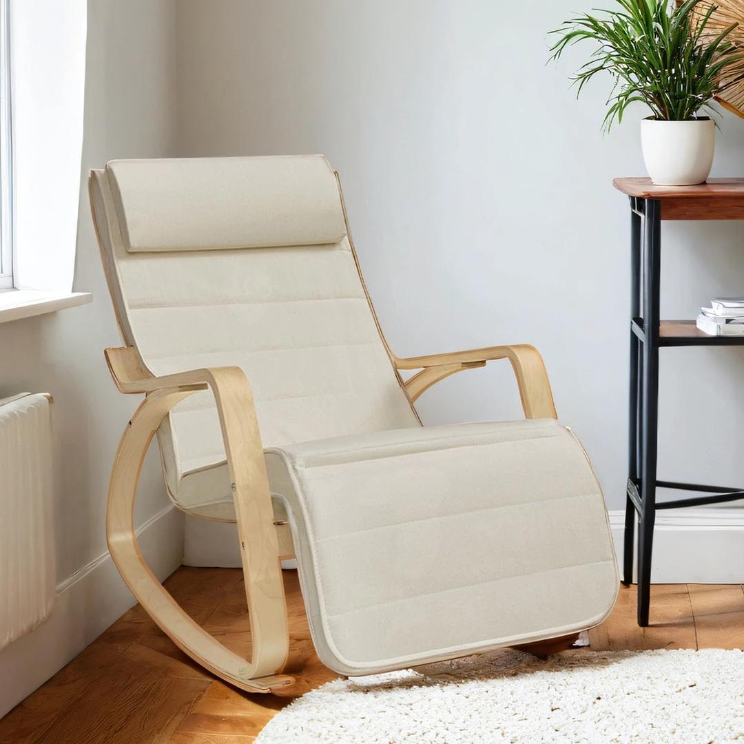 Schommelstoel met 5-standen Verstelbare Voetensteun en Armleuningen – Comfortabele Relaxstoel voor Woonkamer of Leeshoek