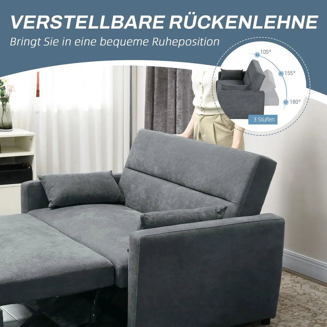 Slaapbank 2-Zits – Uitklapbaar – Houtframe – Donkergrijs – 155 × 90 × 88,5 cm – Max. 200 kg