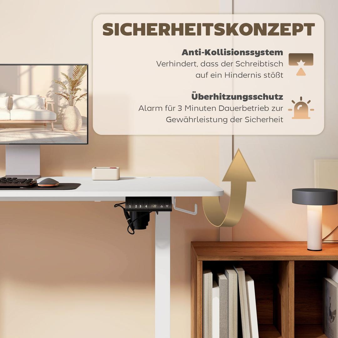 In hoogte verstelbaar sta-bureau – elektrisch computertafel met geheugenfunctie, 140 × 70 × 72–116 cm, wit