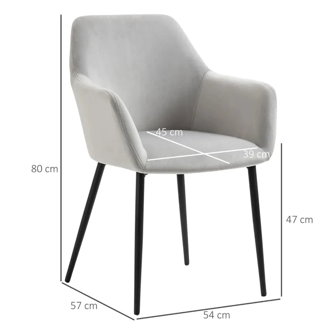 Set van 2 eetkamerstoelen – gestoffeerd met linnen hoes – met rugleuning en armleuningen – 59,5 x 56,5 x 81 cm
