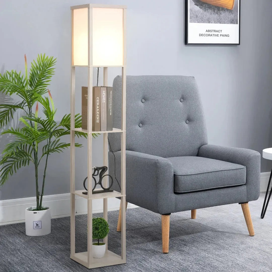 Staande lamp met planken – houten frame – 26 x 26 x 160 cm – zonder lamp