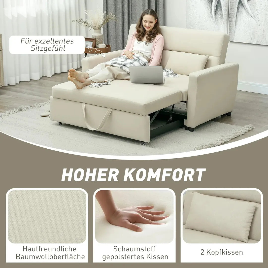 Slaapbank 2-Zits – Uitklapbaar – Houtframe – Donkergrijs – 155 × 90 × 88,5 cm – Max. 200 kg