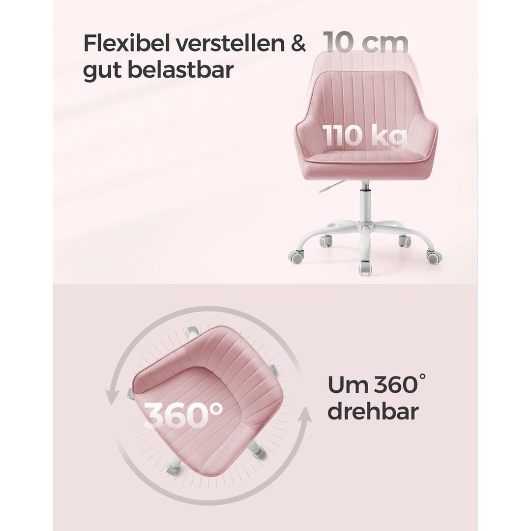 In Hoogte Verstelbare Bureaustoel met Fluwelen Bekleding – Comfortabele Stoel voor Thuiswerk en Kantoor