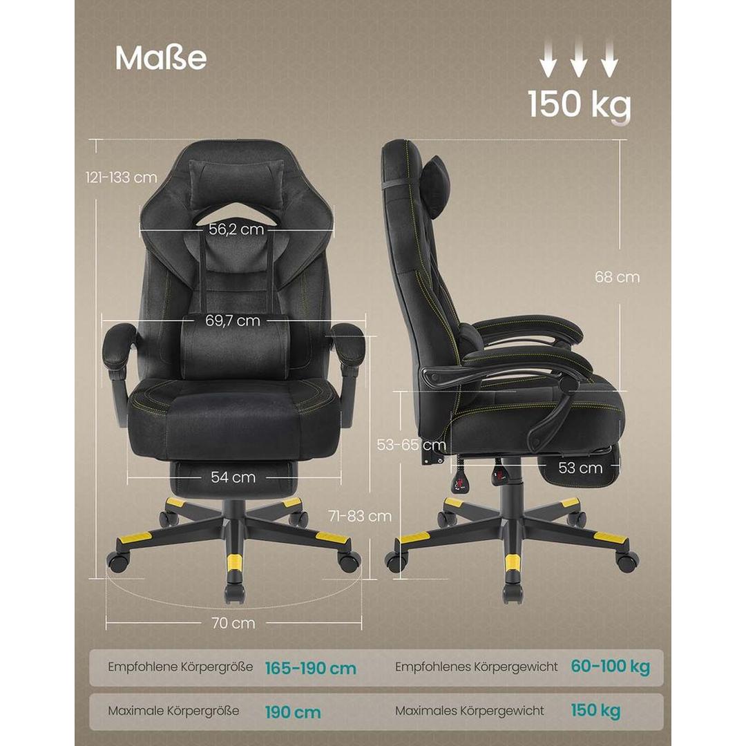 Verstelbare Game Stoel met Uittrekbare Voetsteun – Ergonomisch Ontwerp – Kantelbare Rugleuning – Extra Dikke Zitting