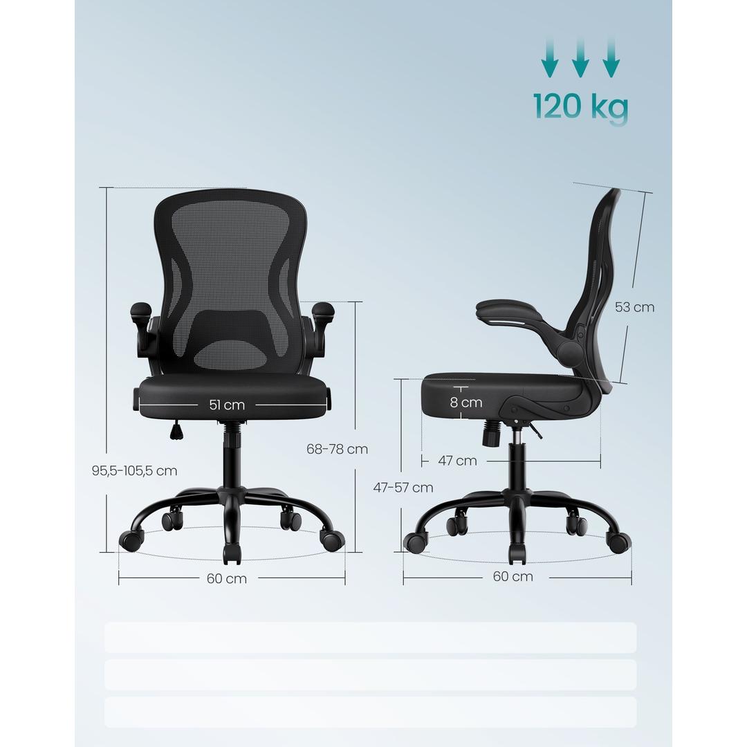 Ergonomische bureaustoel – in hoogte verstelbaar, opklapbare armleuningen, ademende mesh bekleding