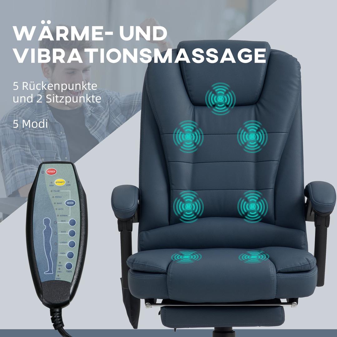 Bureaustoel met massagefunctie – 7 massagepunten, in hoogte verstelbaar, draaibaar, met geïntegreerde voetensteun