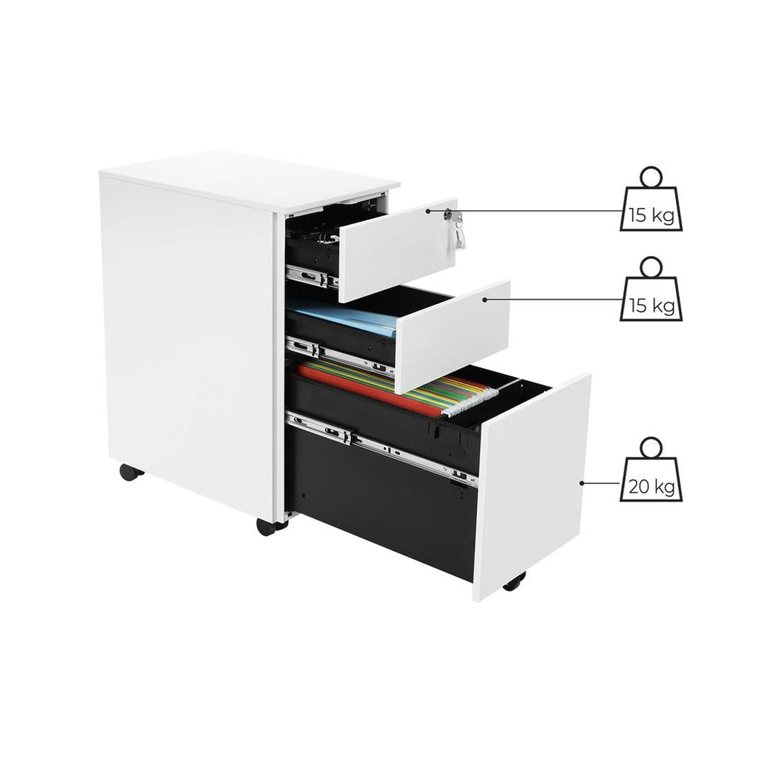 Verrijdbare Ladecontainer met 3 Lades – Zwarte of witte Opbergunit op Wielen voor Kantoor of Thuis