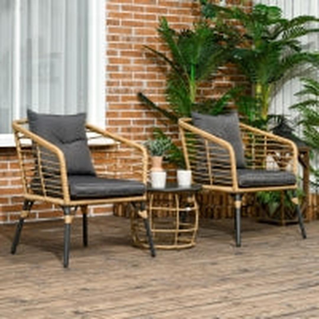 Outsunny 3-delige bistroset van PE rattan – 2 stoelen en tafel Ø46 cm – 62 x 65 x 78 cm – draagkracht 120 kg