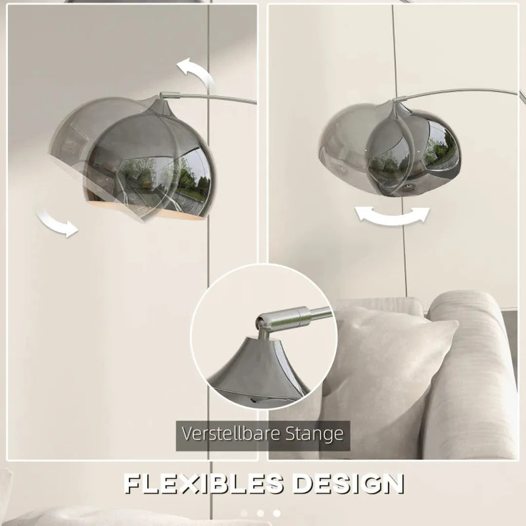 Boogstaande lamp – in hoogte verstelbaar – voetschakelaar – voet in marmerlook – 170-180 cm-Zilver