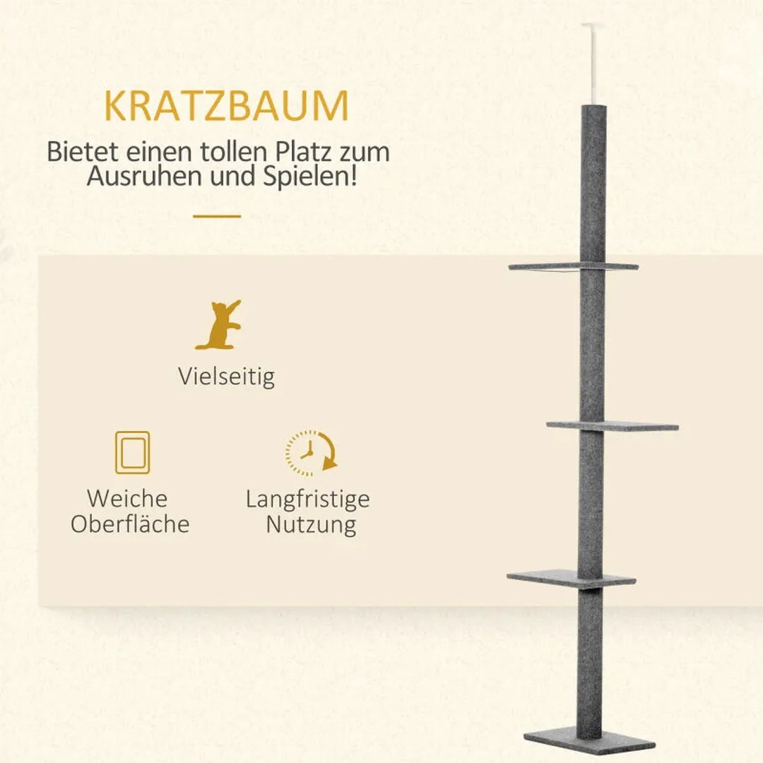 Krabpaal van vloer tot plafond – in hoogte verstelbaar 228-260 cm – 3 niveaus – lichtbruin