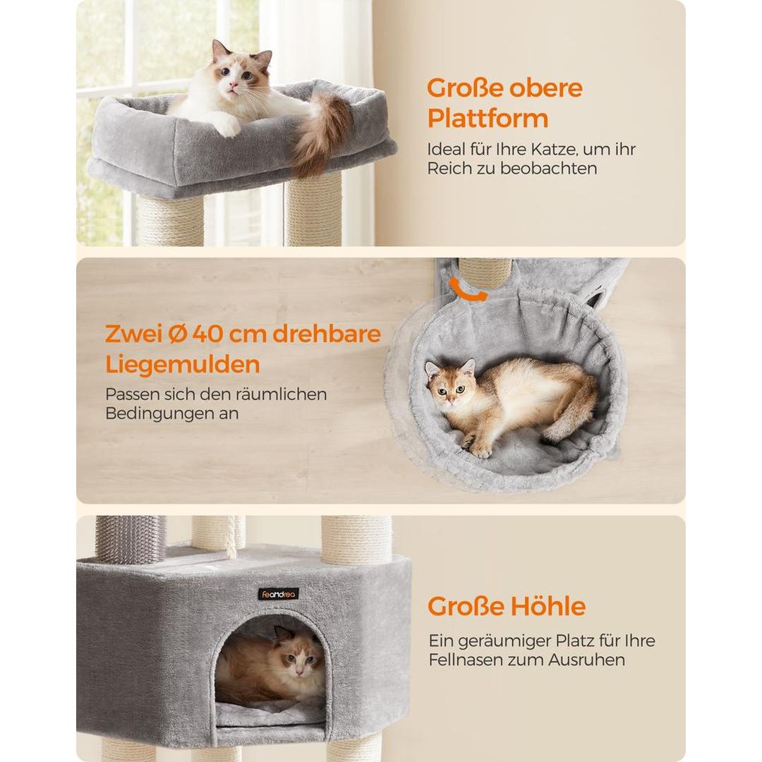 Krabpaal 160 cm met Platforms – 50 × 50 cm – Crème-Beige Klim- en Speelmeubel voor Katten