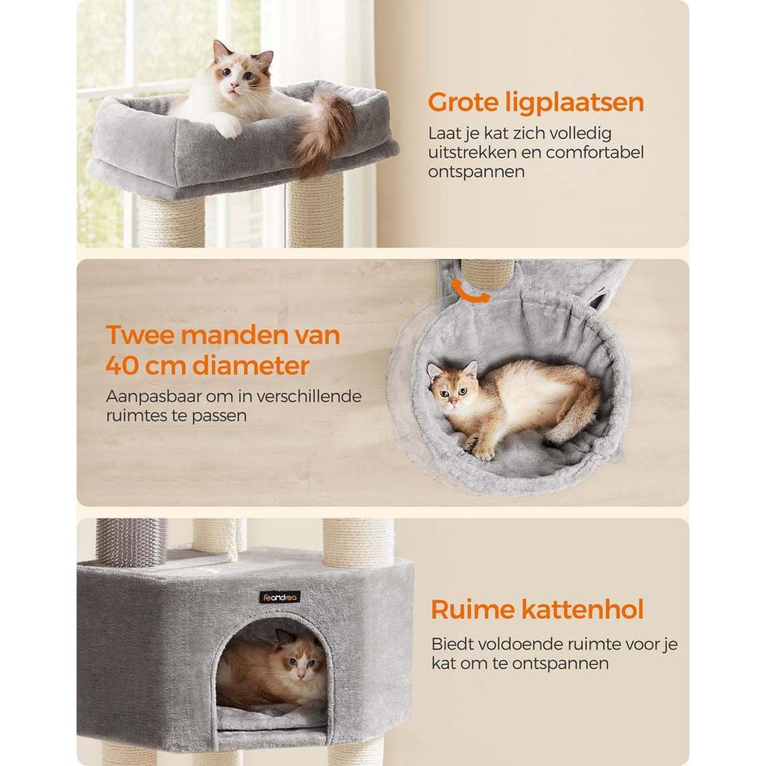 Zelfverwarmende Krabpaal voor Katten – Krabmeubel met 9 Sisalstammen, Massageborstels en Stabiele Basis
