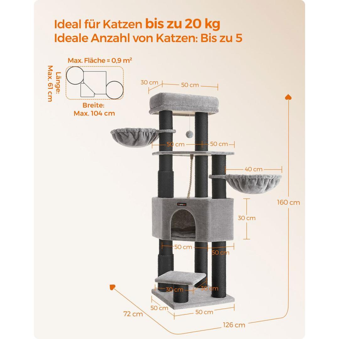 Krabpaal 160 cm met Platforms – 50 × 50 cm – Crème-Beige Klim- en Speelmeubel voor Katten