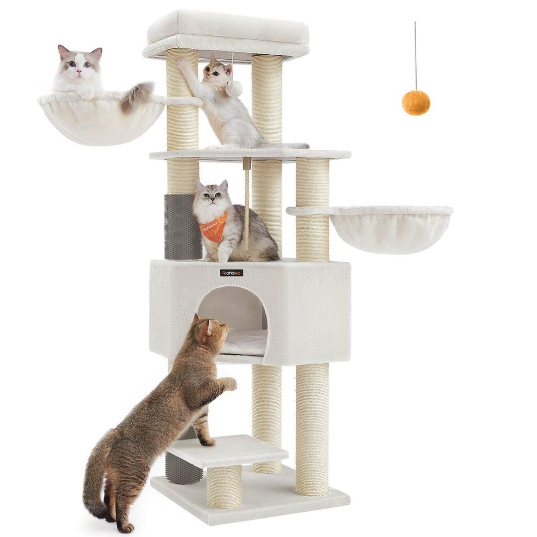 Zelfverwarmende Krabpaal voor Katten – Krabmeubel met 9 Sisalstammen, Massageborstels en Stabiele Basis