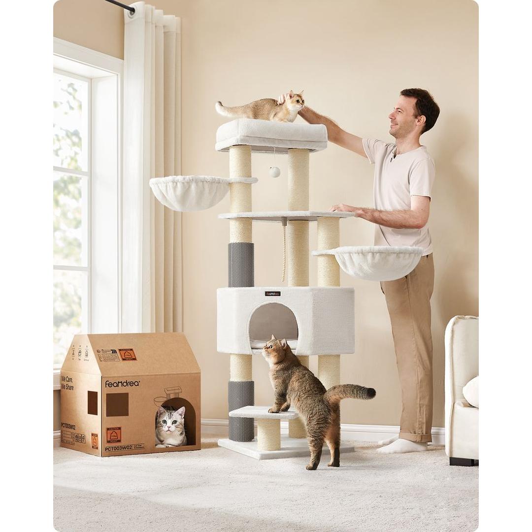 Krabpaal 160 cm met Platforms – 50 × 50 cm – Crème-Beige Klim- en Speelmeubel voor Katten