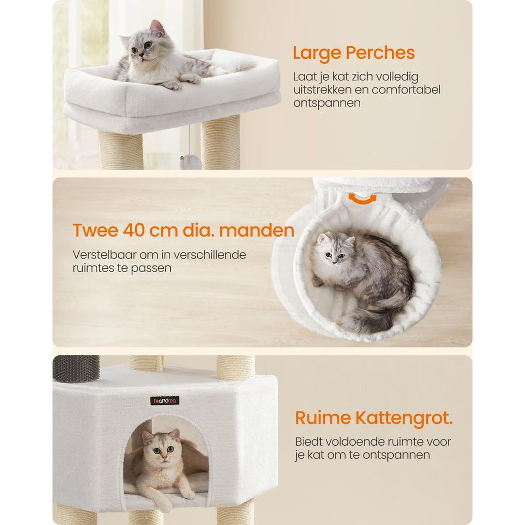 Zelfverwarmende Krabpaal voor Katten – Krabmeubel met 9 Sisalstammen, Massageborstels en Stabiele Basis