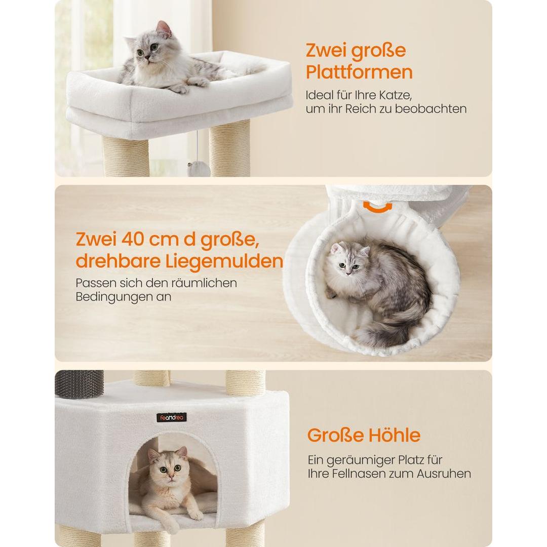 Krabpaal 160 cm met Platforms – 50 × 50 cm – Crème-Beige Klim- en Speelmeubel voor Katten