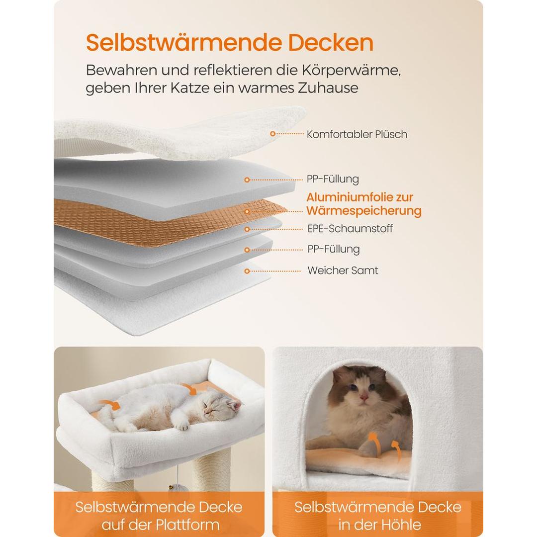 Krabpaal 160 cm met Platforms – 50 × 50 cm – Crème-Beige Klim- en Speelmeubel voor Katten