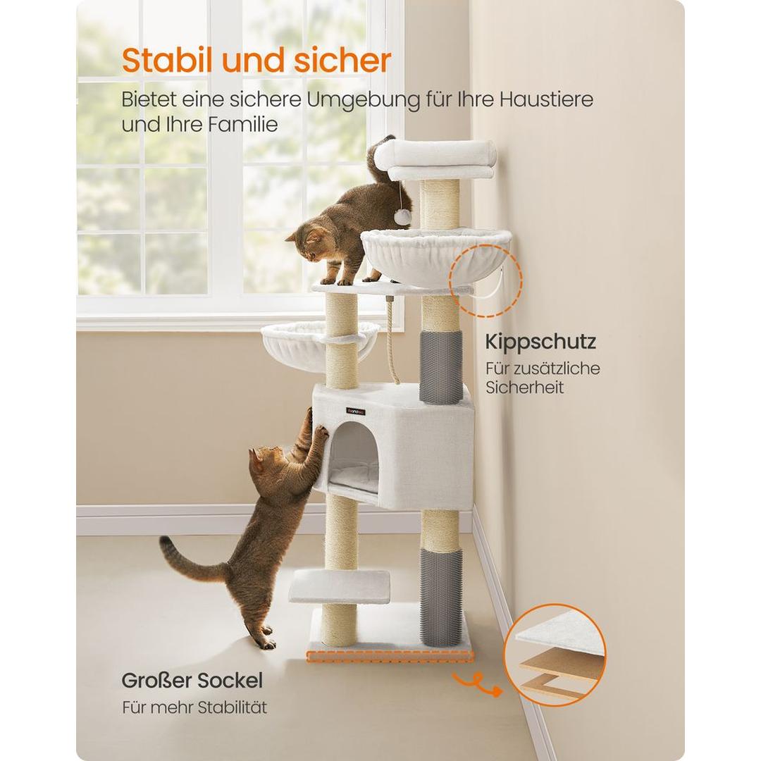 Krabpaal 160 cm met Platforms – 50 × 50 cm – Crème-Beige Klim- en Speelmeubel voor Katten