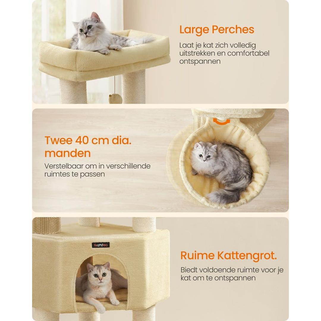 Zelfverwarmende Krabpaal voor Katten – Krabmeubel met 9 Sisalstammen, Massageborstels en Stabiele Basis