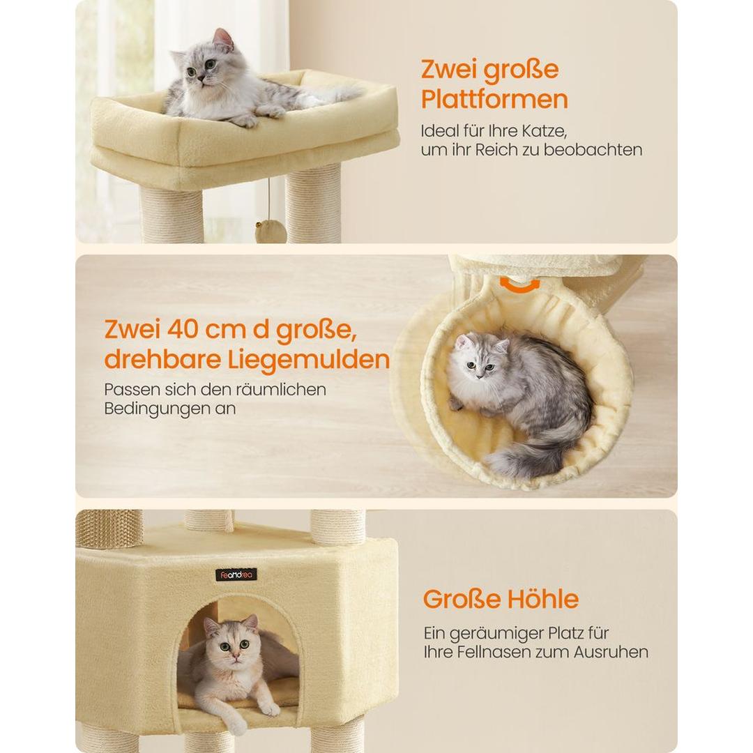 Krabpaal 160 cm met Platforms – 50 × 50 cm – Crème-Beige Klim- en Speelmeubel voor Katten