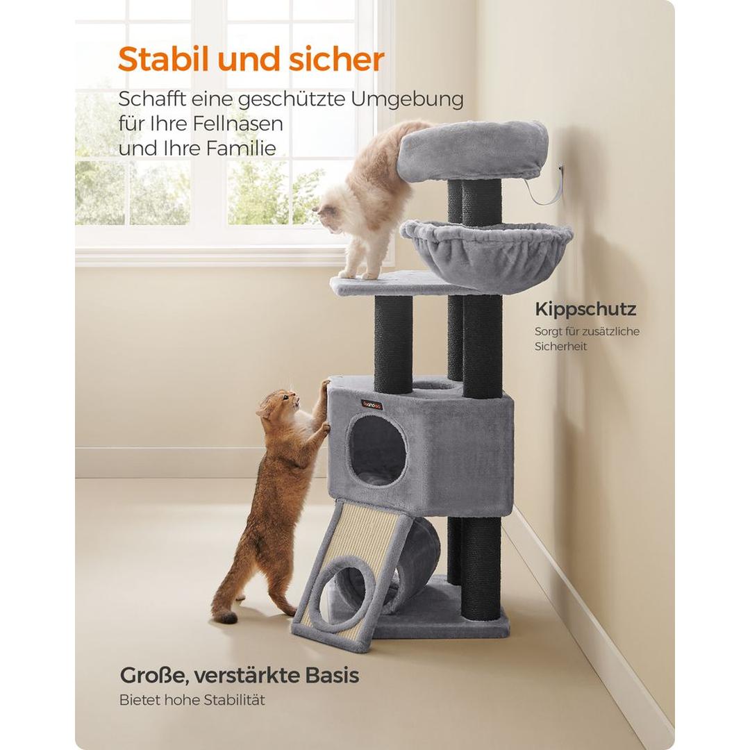 Krabpaal 141 cm met Dikke Sisalstammen – Grijs Klim- en Speelmeubel voor Katten