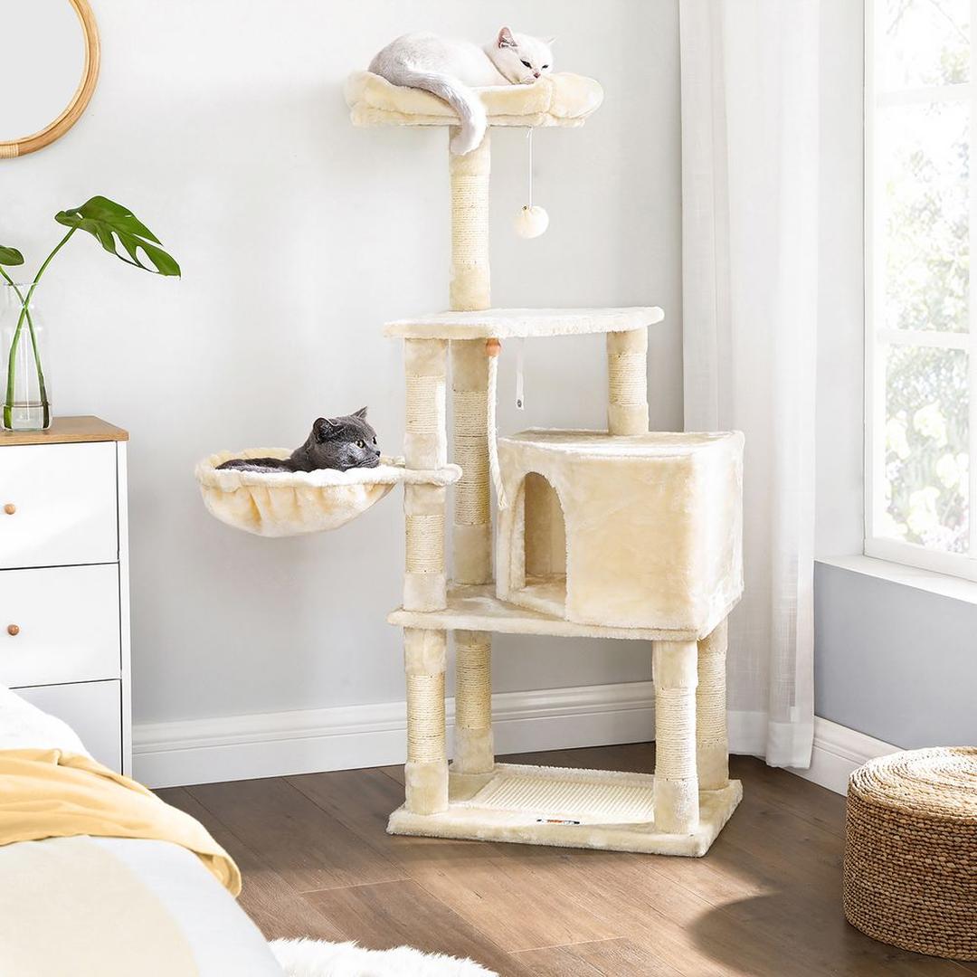 Krabpaal 138 cm met Ligmand – Klim- en Speelmeubel voor Katten met Meerdere Niveaus