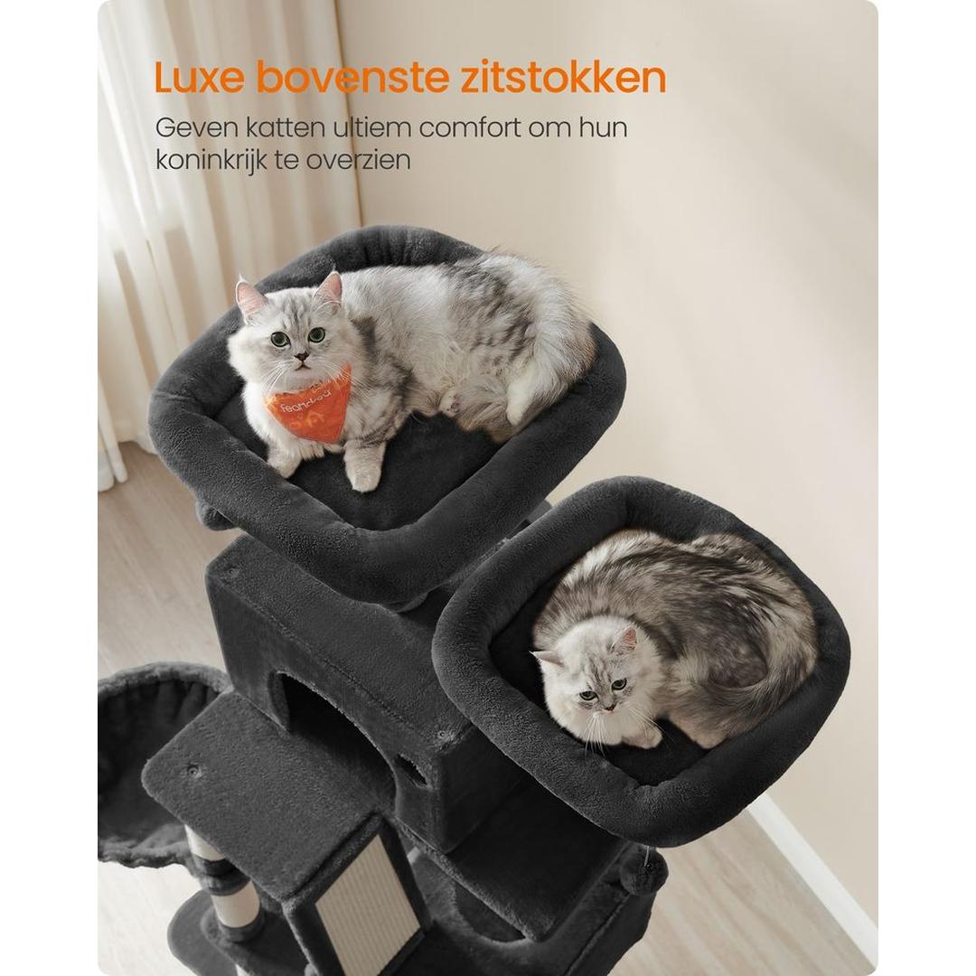 XXL Krabpaal 206 cm Hoog – Kattenkrabpaal met Meerdere Plateaus, Sisal Krabzuilen en Hangmat