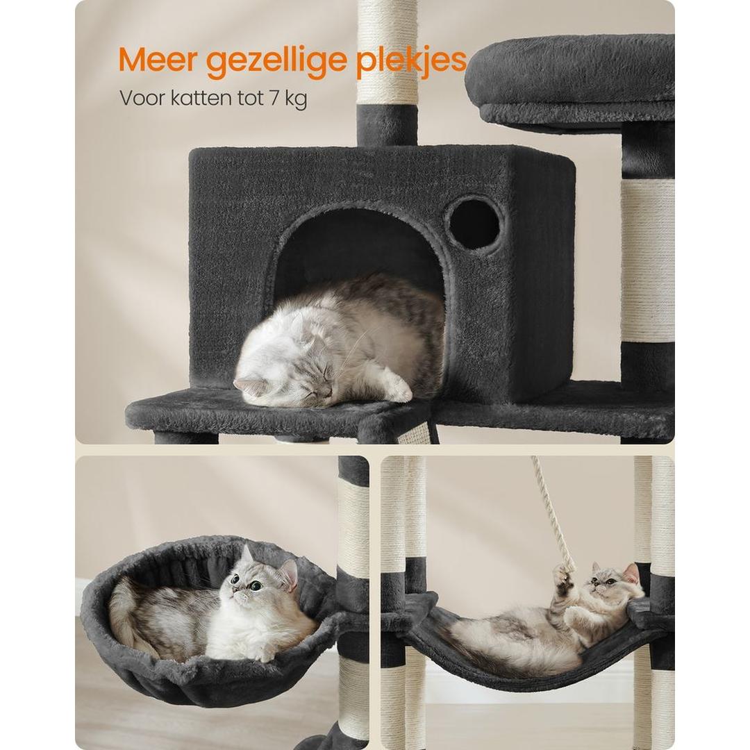 XXL Krabpaal 206 cm Hoog – Kattenkrabpaal met Meerdere Plateaus, Sisal Krabzuilen en Hangmat